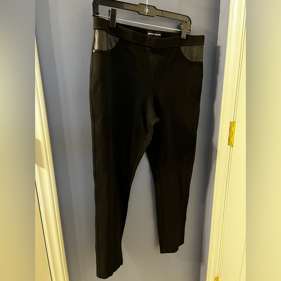 DKNY Jeans pull on pants size L/G black with vegan leather appliqués - Picture 2 of 6